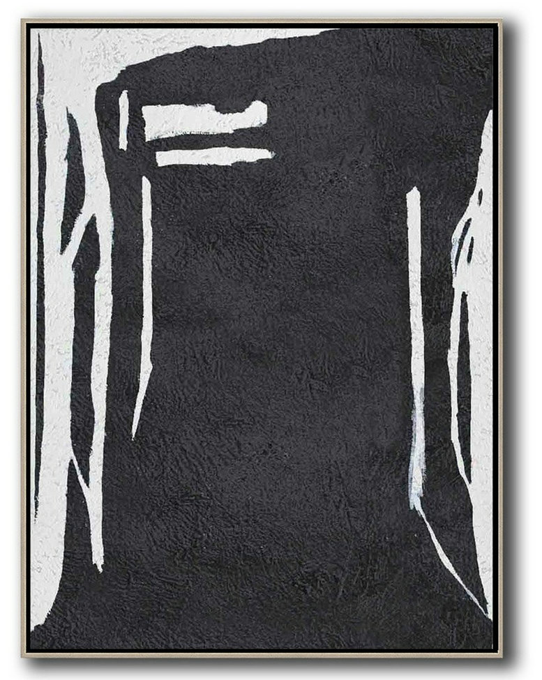 Black And White Minimal Painting On Canvas,Hand Paint Large Art #Z2K3